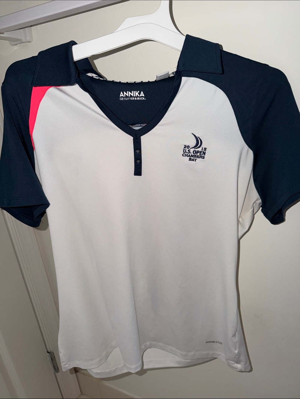 NIKA White Navy Polo with Pink Accent